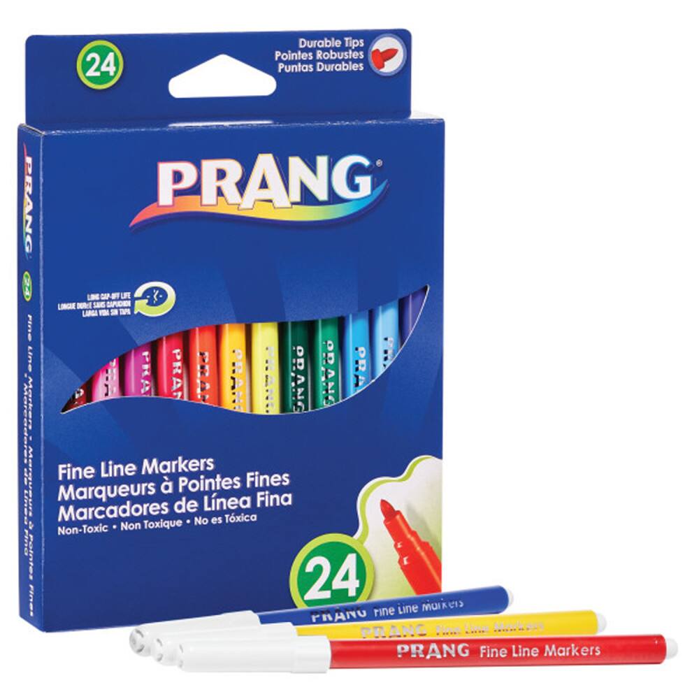 24 Durable Tips  
Pointes Robustes  
Puntas Durables  

PRANG  
Fine Line Markers  
Marqueurs à Pointes Fines  
Marcadores de Línea Fina  

Non-Toxic  
Non Toxique  
No es Tóxica  

24 Fine Line Markers  
PRANG Fine Line Markers