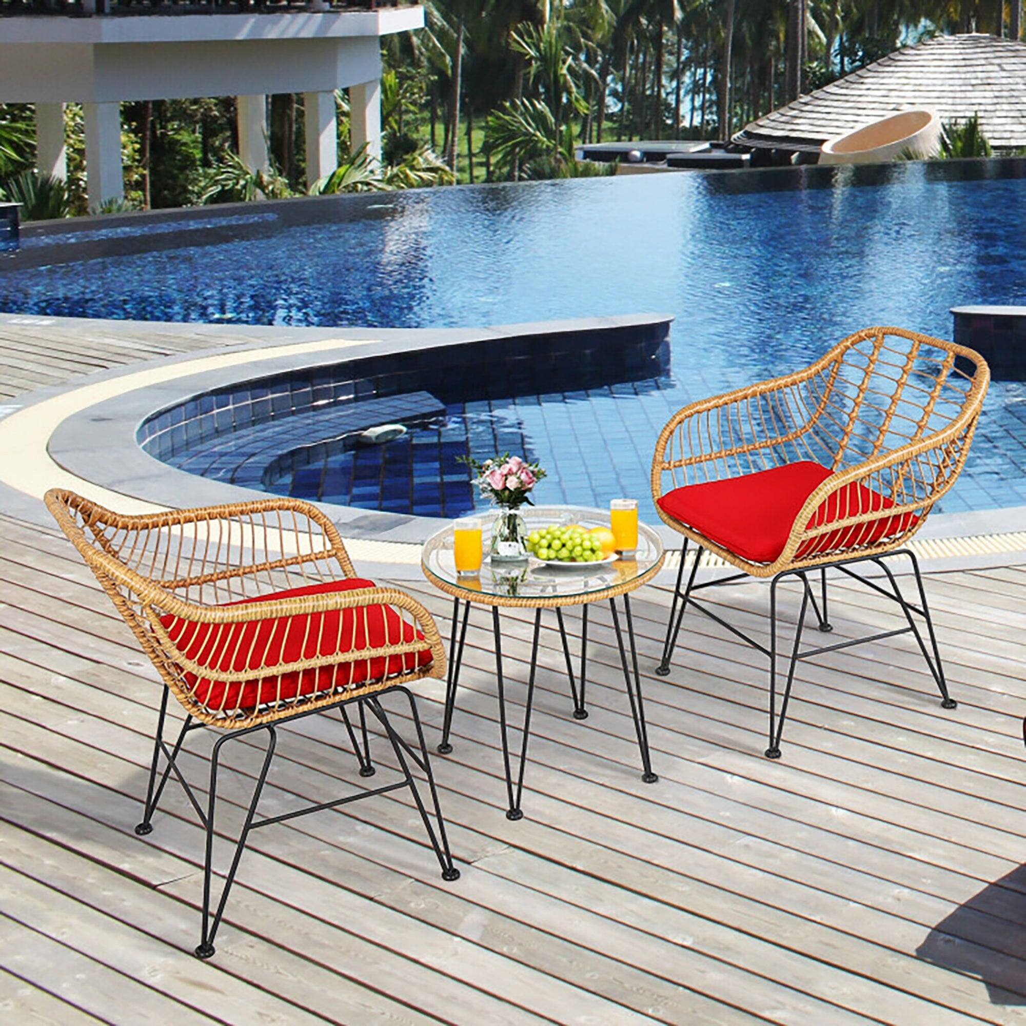 Alt View 4. Boyel Living - 3 Pieces Rattan Furniture Set with Cushioned Chair Table - Red.
