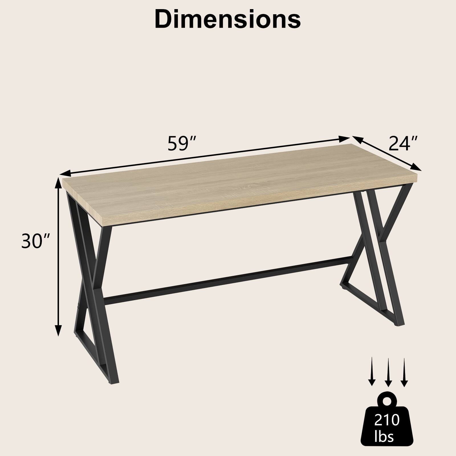 Dimensions: 59" x 24" x 30", 210 lbs