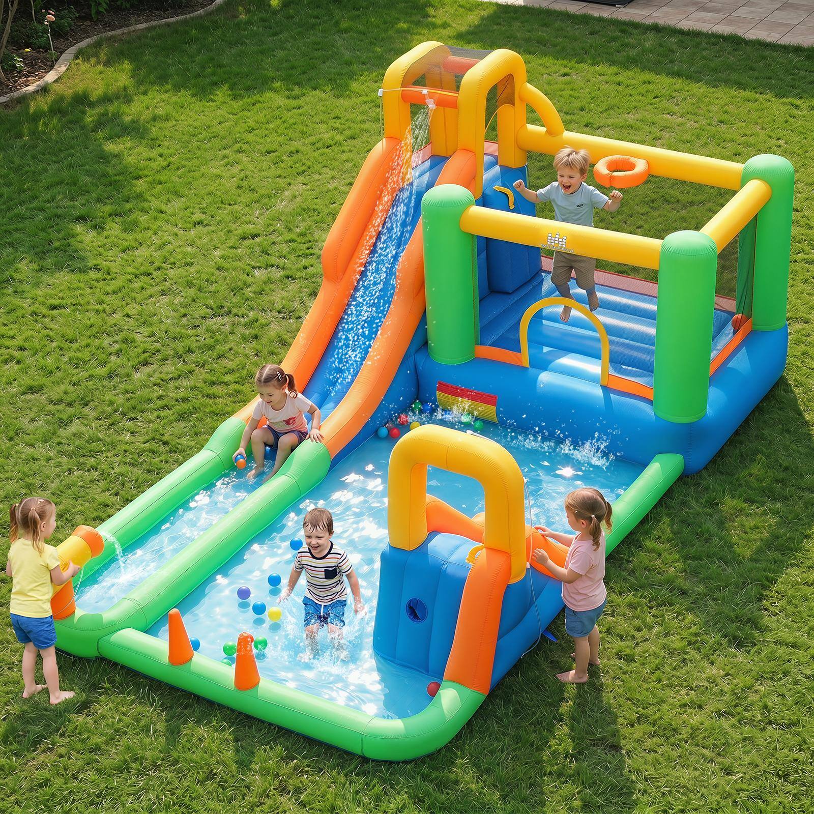Alt View 1. Costway - 11-in-1 Inflatable Bounce House with Water Slides Splash Pool for Kids without Blower - Multicolor.