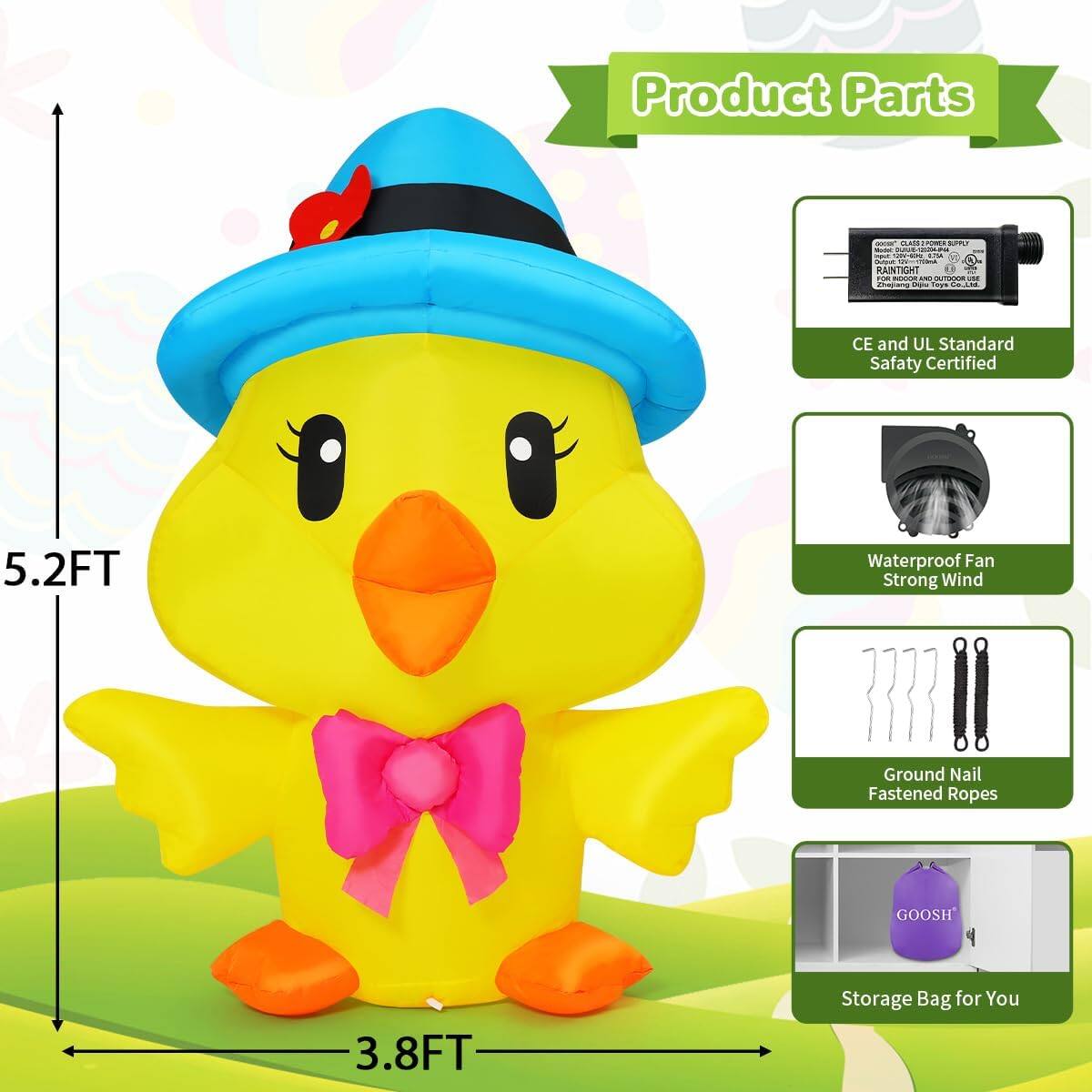 Product Parts - I adds - Port - -. no - RAINTIGHT 1 - - - adida i C - Cpe i CE and UL Standard Safety Certified 5.2FT Waterproof Fan Strong Wind Ground Nail Fastened Ropes GOOSH 3.8FT Storage Bag for You