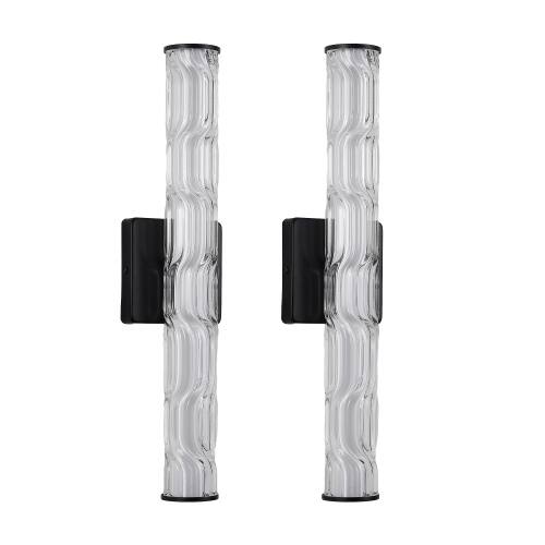 Alt View 3. LUCKY ONE - 19.7in Wall Sconce Set of 2, Black K9 Crystal Vanity Light for Bathroom Bedroom Hallway Stairway - Black.