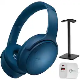Bundle - Bose - QuietComfort Wireless Noise Cancelling Over-Ear Twilight Blue With Stand & Wall Charger