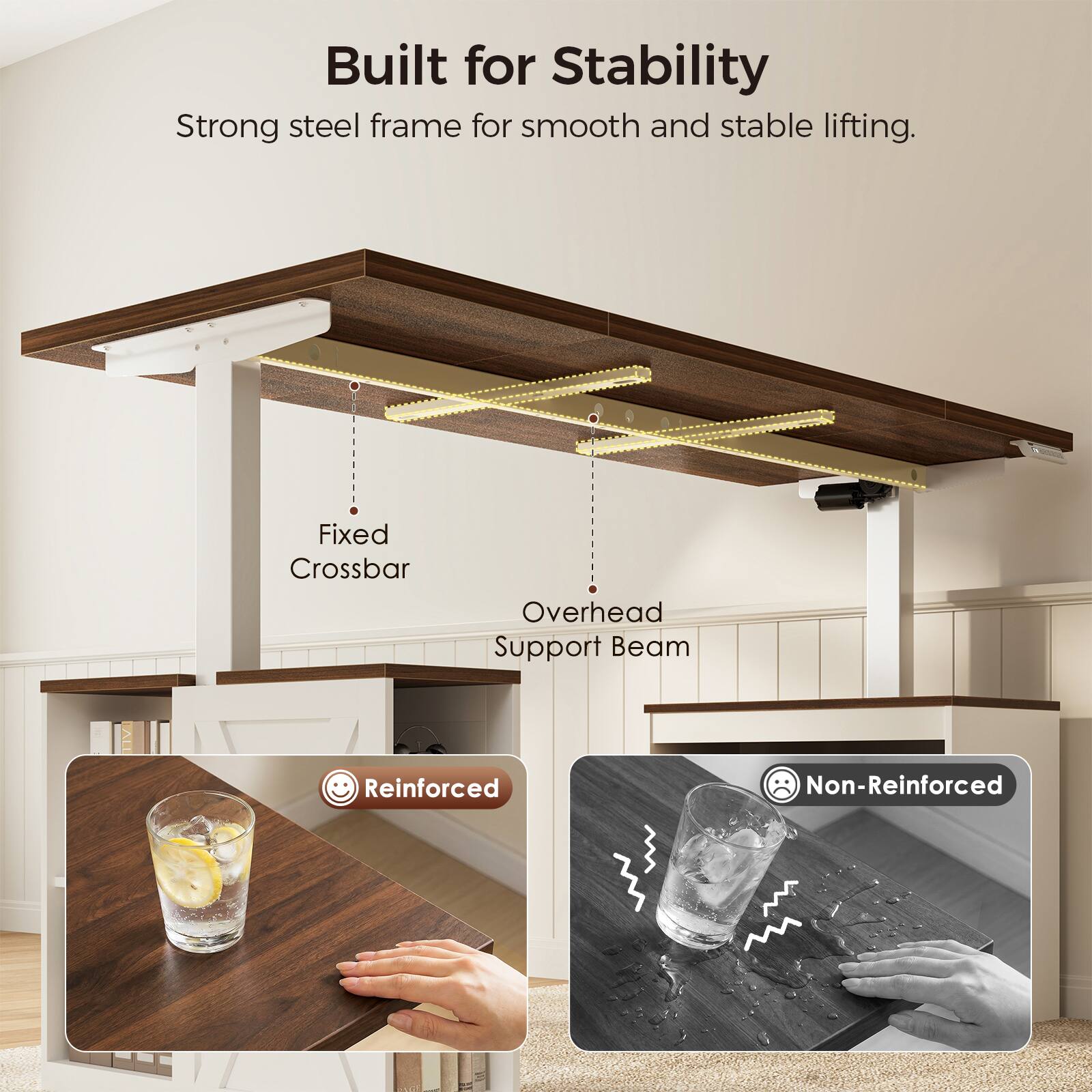 Built for Stability  
Strong steel frame for smooth and stable lifting.  

Fixed Crossbar  
Overhead Support Beam  

Reinforced  
Non-Reinforced