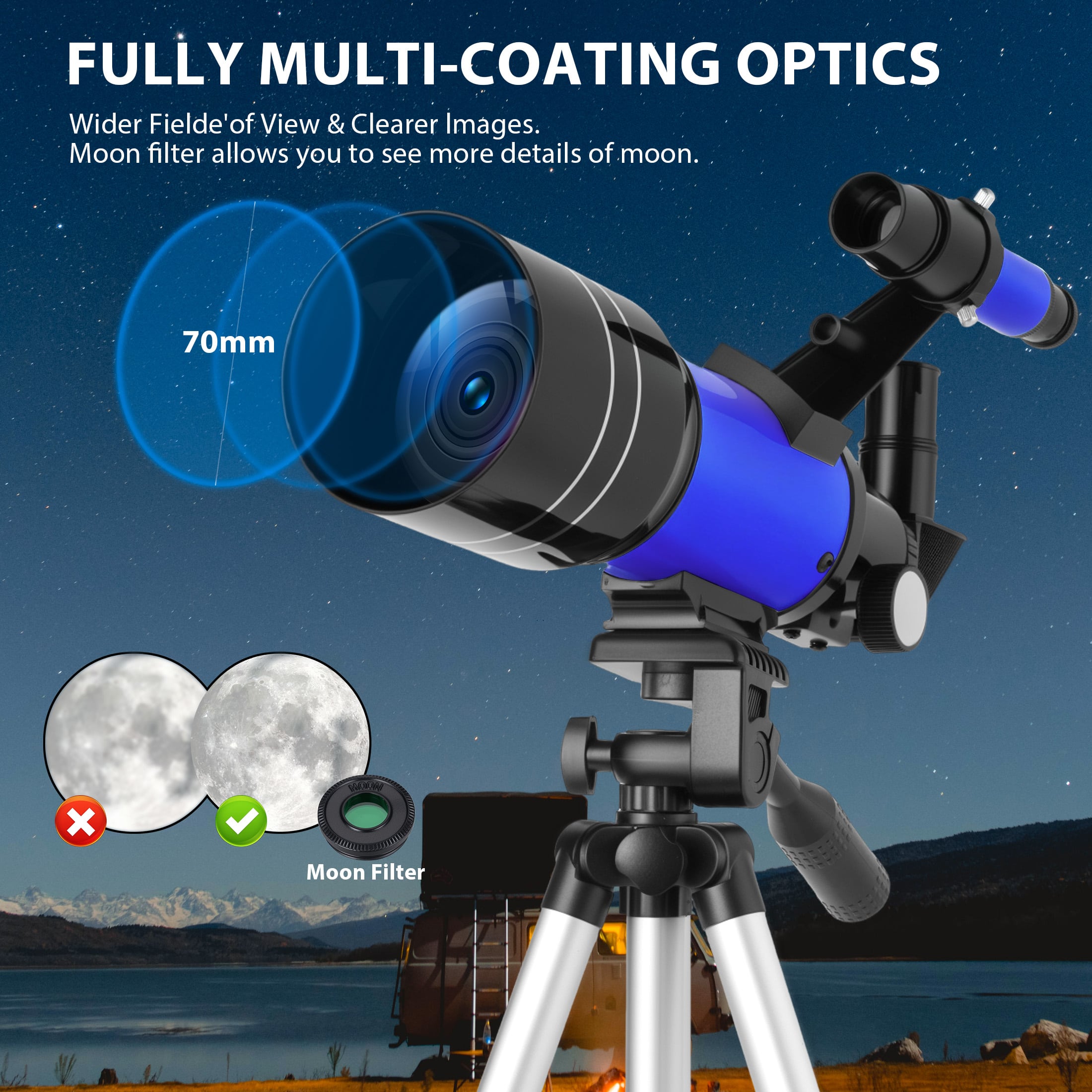 Sugift Telescope 70mm Aperture 300mm AZ Mount Telescope with Stand