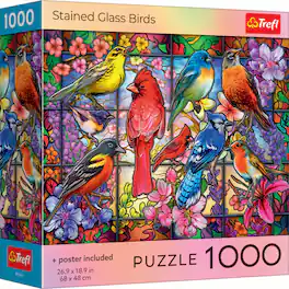 Trefl - Red Stained Glass Birds 1000 Piece Puzzle