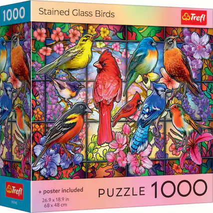 1000 Stained Glass Birds
Trefl 99246
+ poster included
PUZZLE 1000
26.9 x 18.9 in
68 x 48 cm