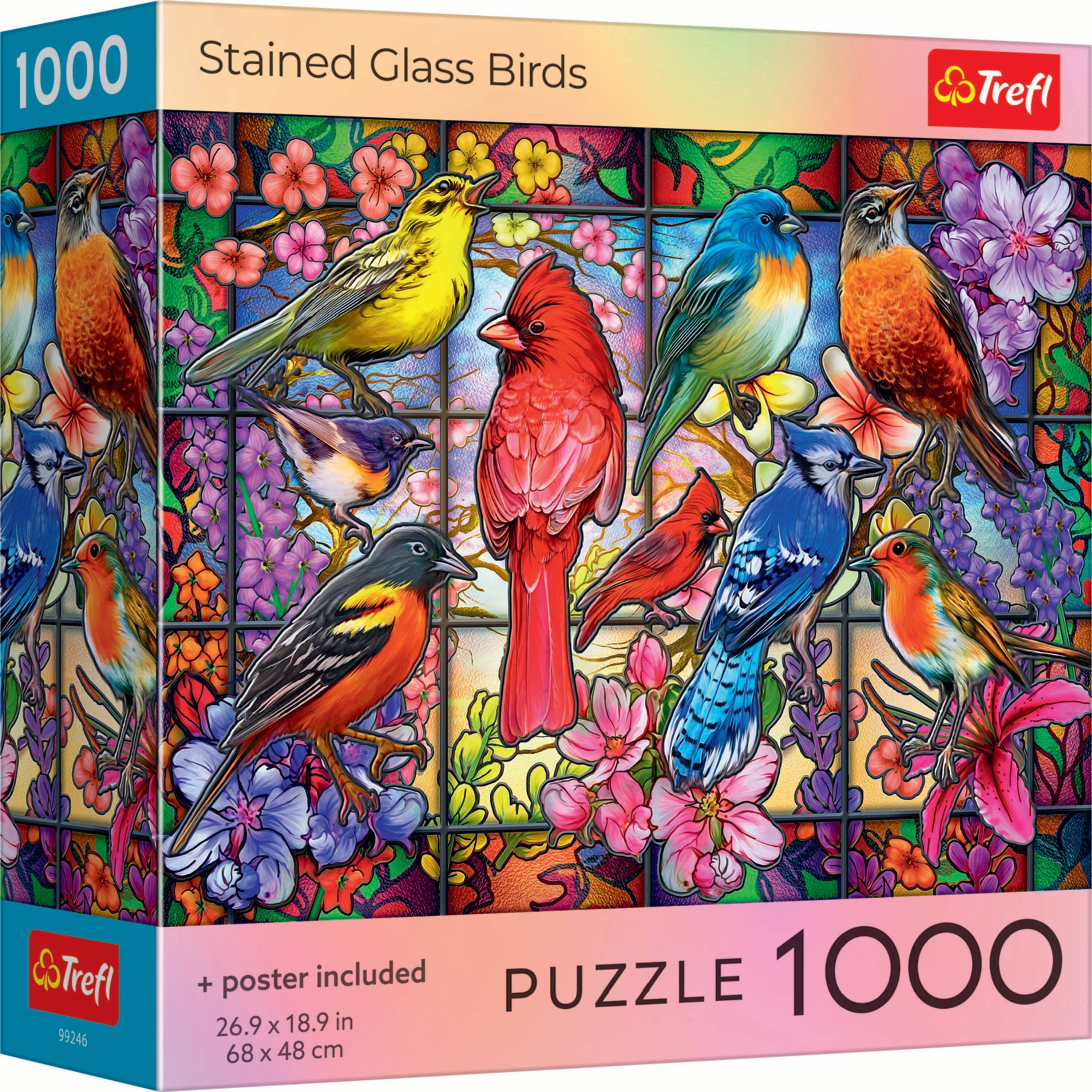 1000 Stained Glass Birds  
Trefl 99246  
+ poster included  
PUZZLE 1000  
26.9 x 18.9 in  
68 x 48 cm