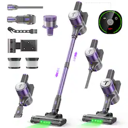 Teendow - 300W Cordless Stick Vacuum Cleaner, 50kPa Suction, Lightweight, 50mins Runtime, for Pet Hair, Carpet & Hardwood Floors - Lavender
