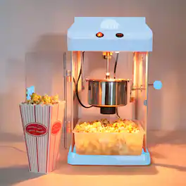 GOODSILO - Tabletop Popcorn Popper Machine with Stainless Steel Kettle and Built-in Lighting for Family Entertainment - Blue