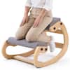 Front. VEVOR - Ergonomic Kneeling Chair, Wooden Posture Knee Chair with Adjustable Thick Foam Cushions & Solid Wood Frame - Natural wood frame + gray pad.