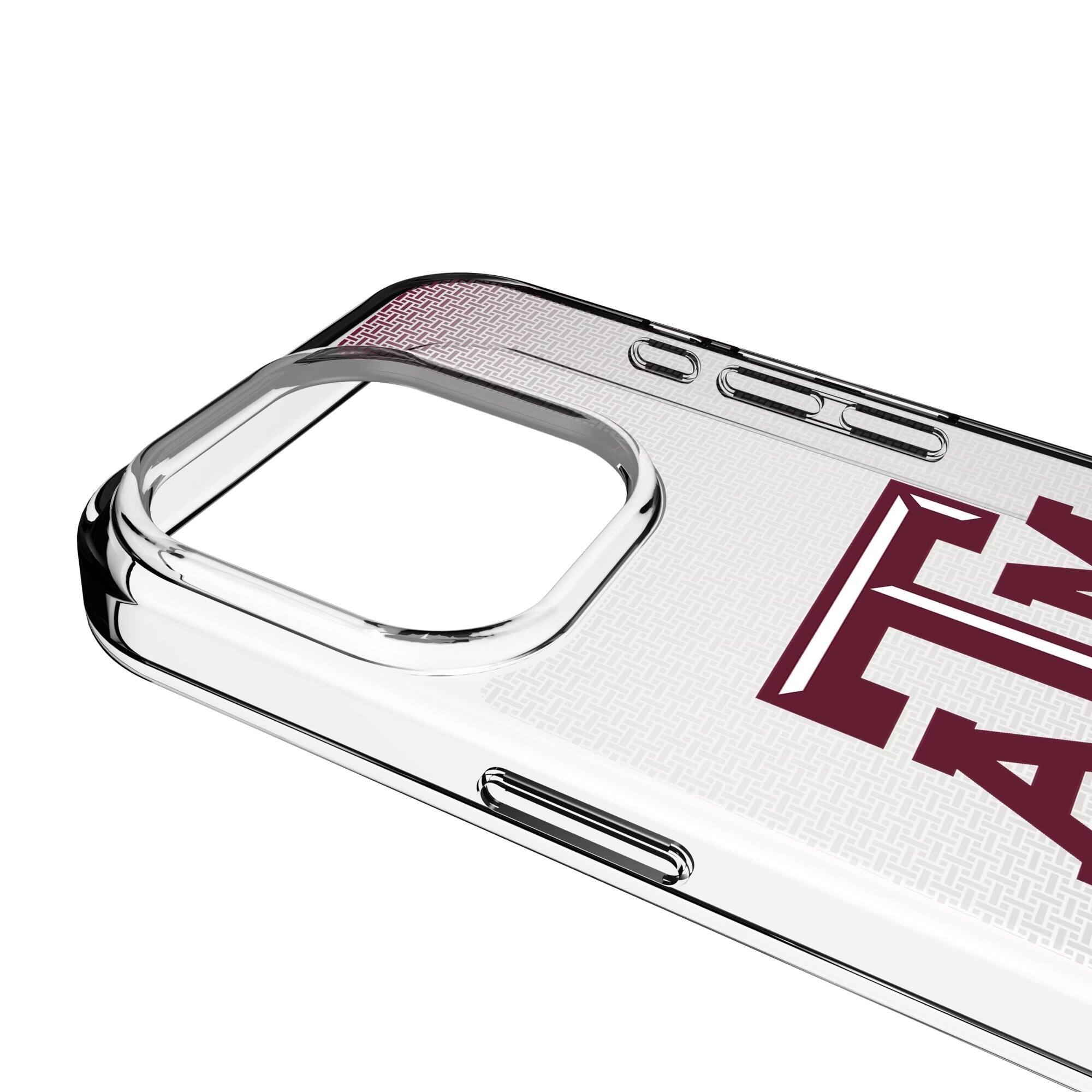 Alt View 2. Keyscaper - Texas A&M Aggies Linen Logo iPhone Clear Case - 14 Plus - Multicolor.