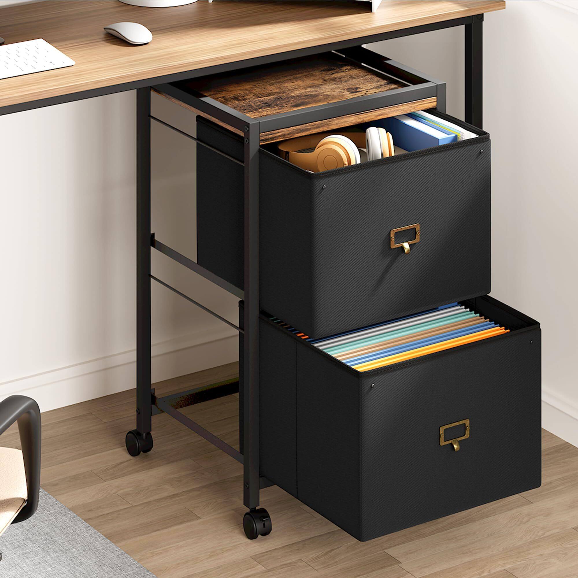 Alt View 3. Acekool - Mobile Filing Cabinet for Home Office, 2-Drawer, Under Desk Rolling Filing Organizer - Black.