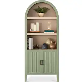 Best Choice Products - 72" Tall Arched Pantry Cabinet w/ Doors, 5-Tier Storage Cabinet w/Adjustable Shelves - Sage - Large - Sage