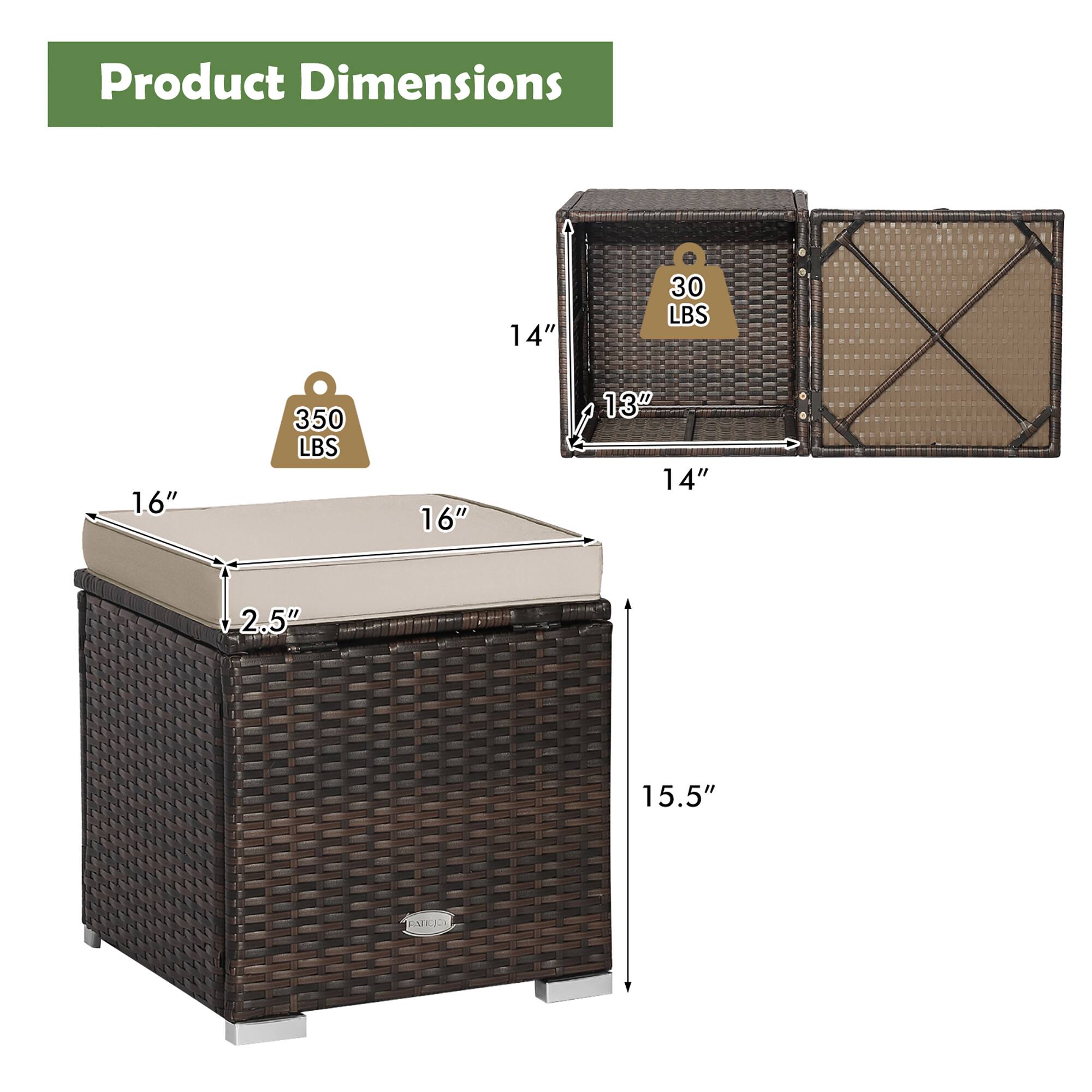 Product Dimensions

- 16" x 16" x 15.5" (350 LBS)
- 14" x 13" x 14" (30 LBS)
- 2.5"