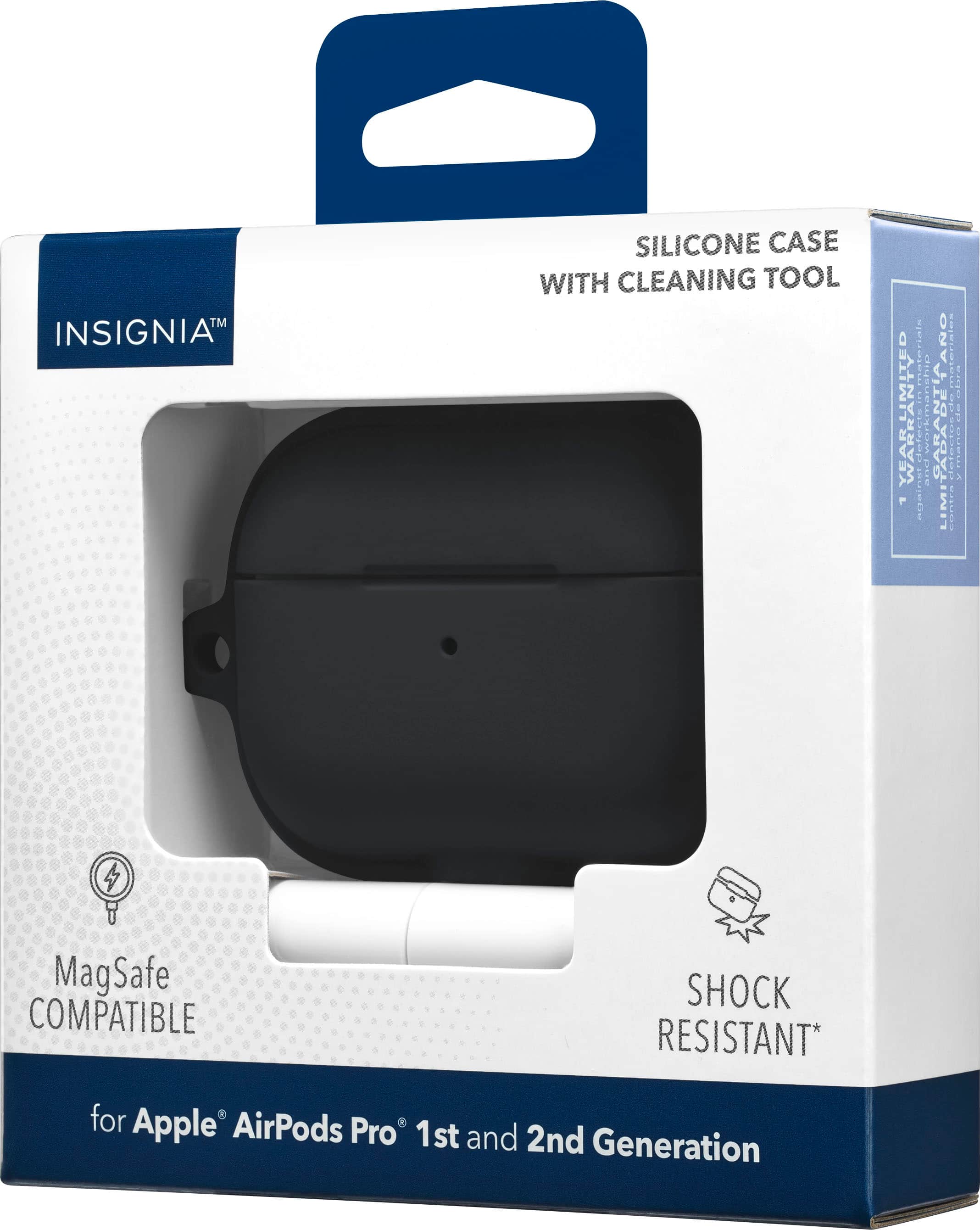 Insignia Silicone Case with Cleaning Tool for Apple AirPods Pro 1st and 2nd Generation - MagSafe Compatible, Shock Resistant, MapSafe Compatible, Year Limited Warranty.