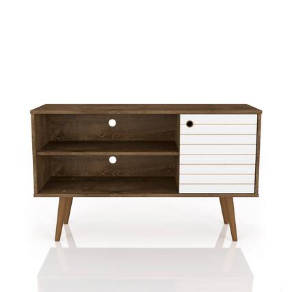 Front. Manhattan Comfort - Liberty Mid-Century Modern 43" TV Stand in Rustic Brown and White - Rustic Brown and White.