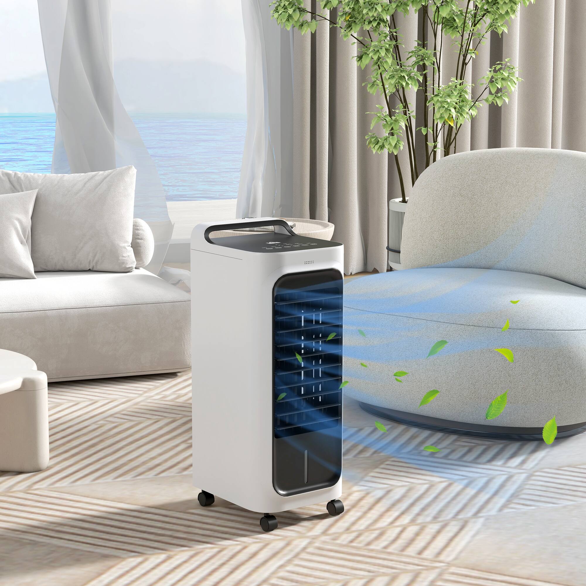 Alt View 1. Homcom - Air Cooler with Ice Packs, Ice Cooling Fan Water Humidifier Unit with Remote - White.