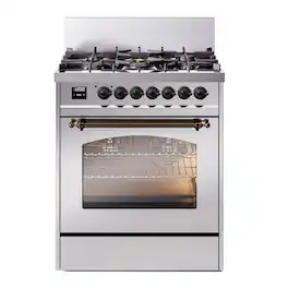 ILVE - Nostalgie II 30 inch Dual Fuel Range with 5 Burners (Natural Gas, Stainless Steel, Burnished Trim) - Stainless Steel