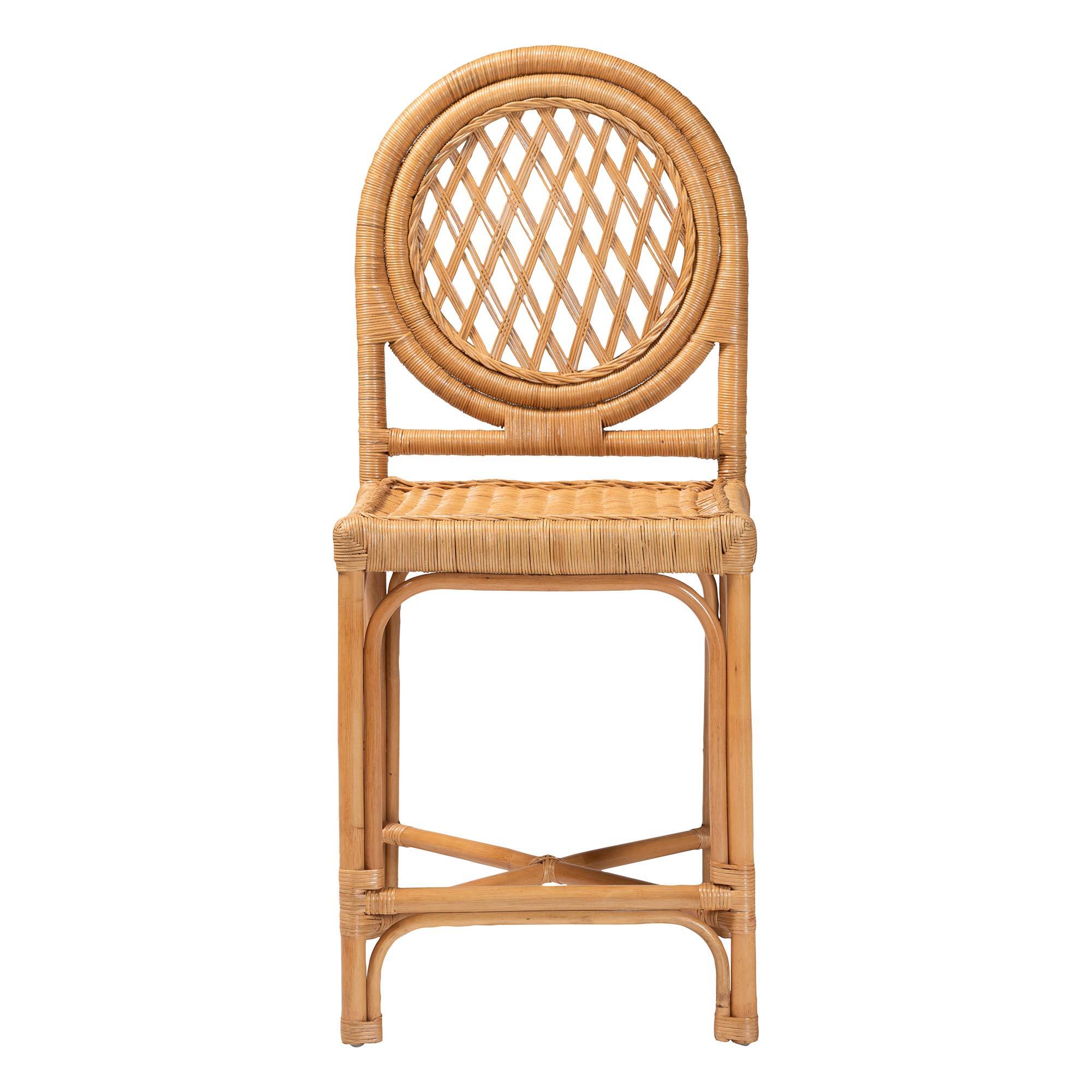 Angle. bali & pari - Oxford Round Back Rattan Counter Stool - Handwoven Cane Counter Height Chair with Open Lattice Design - Light Honey.