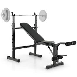 SKONYON - Adjustable Weight Bench and Barbell Rack Set - Black