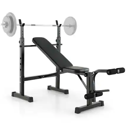 Front. SKONYON - Adjustable Weight Bench and Barbell Rack Set - Black.