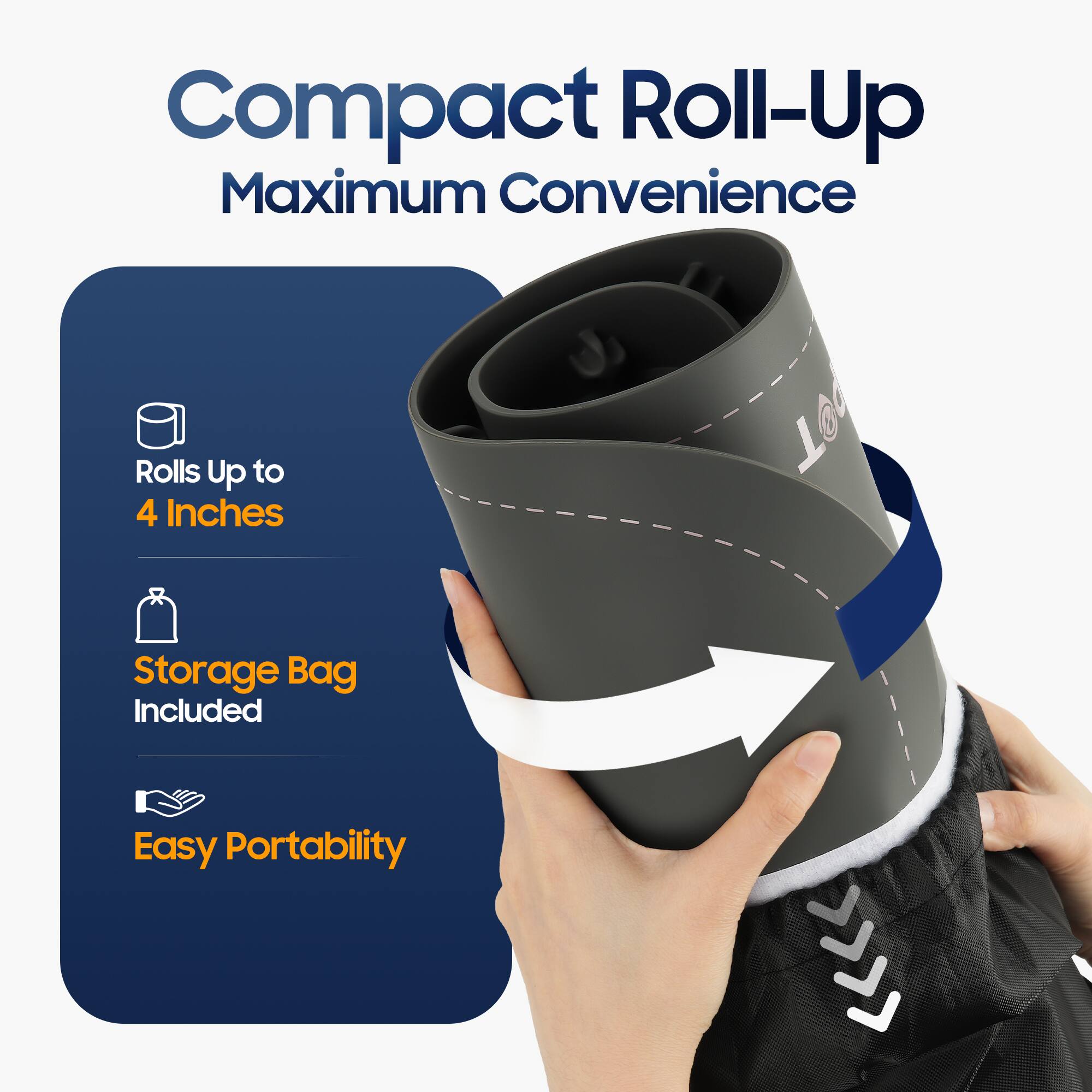 Compact Roll-Up Maximum Convenience Rolls Up to 4 Inches Storage Bag Included Easy Portability