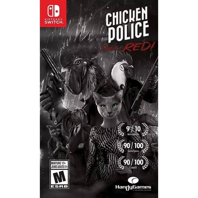 **Nintendo Switch**

**Chicken Police: Paint it Red!**

**9/10**  
Nintendo Life

**90/100**  
GameSpace

**90/100**  
Cubed3

**Mature 17+**  
Jeunes Adultes 17+  
ESRB

**HandyGames**  
The Magic Division