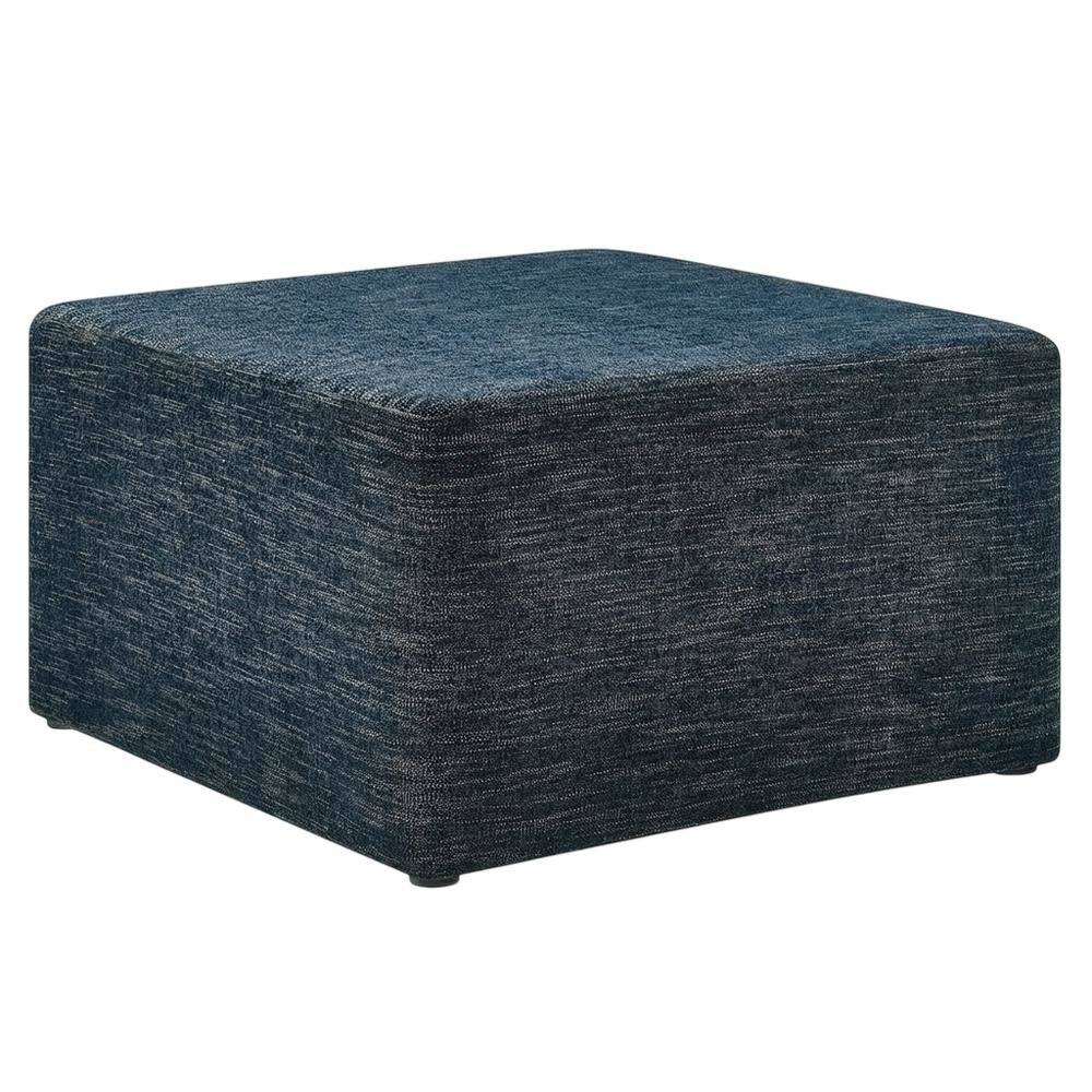 Front. Outdoor Escape - Square Woven Heathered Fabric Ottoman with Cushioned Top for Outdoor Lounge - Blue.