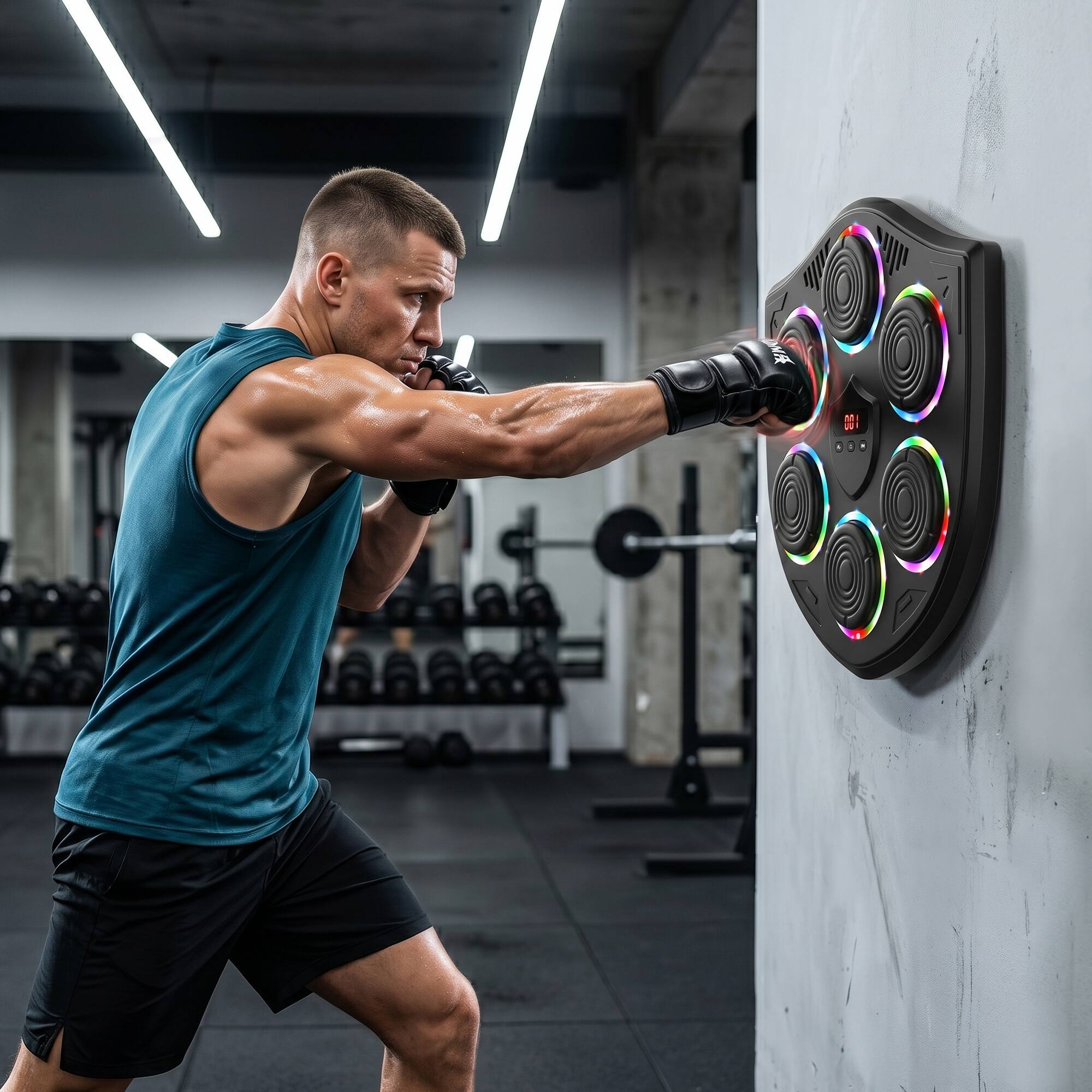 Alt View 9. Topteng - Smart Music Boxing Machine with LED Target Lights - Bluetooth, Wall-Mounted, Includes Gloves for Home Gym - Black.