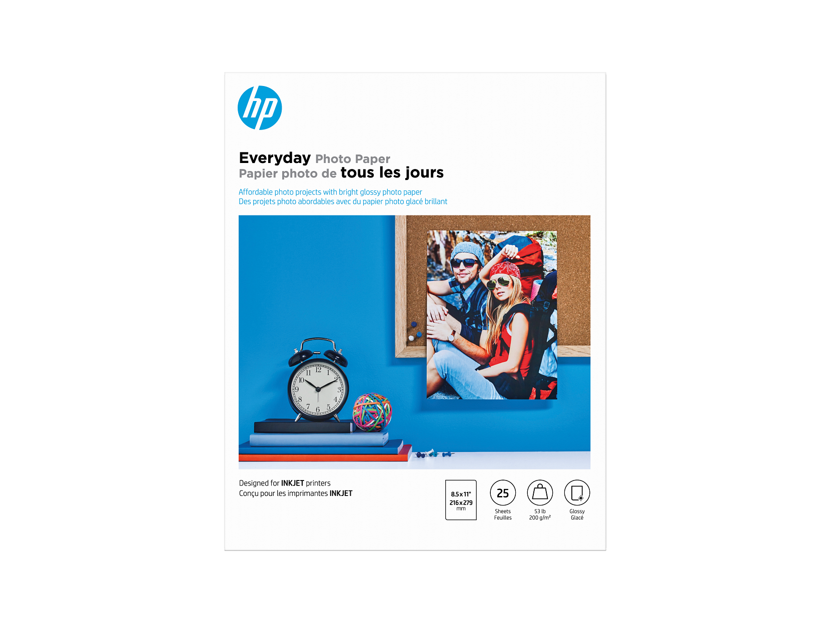 HP - Everyday Photo Paper, Glossy, 52 lb, 8.5 x 11 in. (216 x 279 mm), 25 sheets Q5498A - White