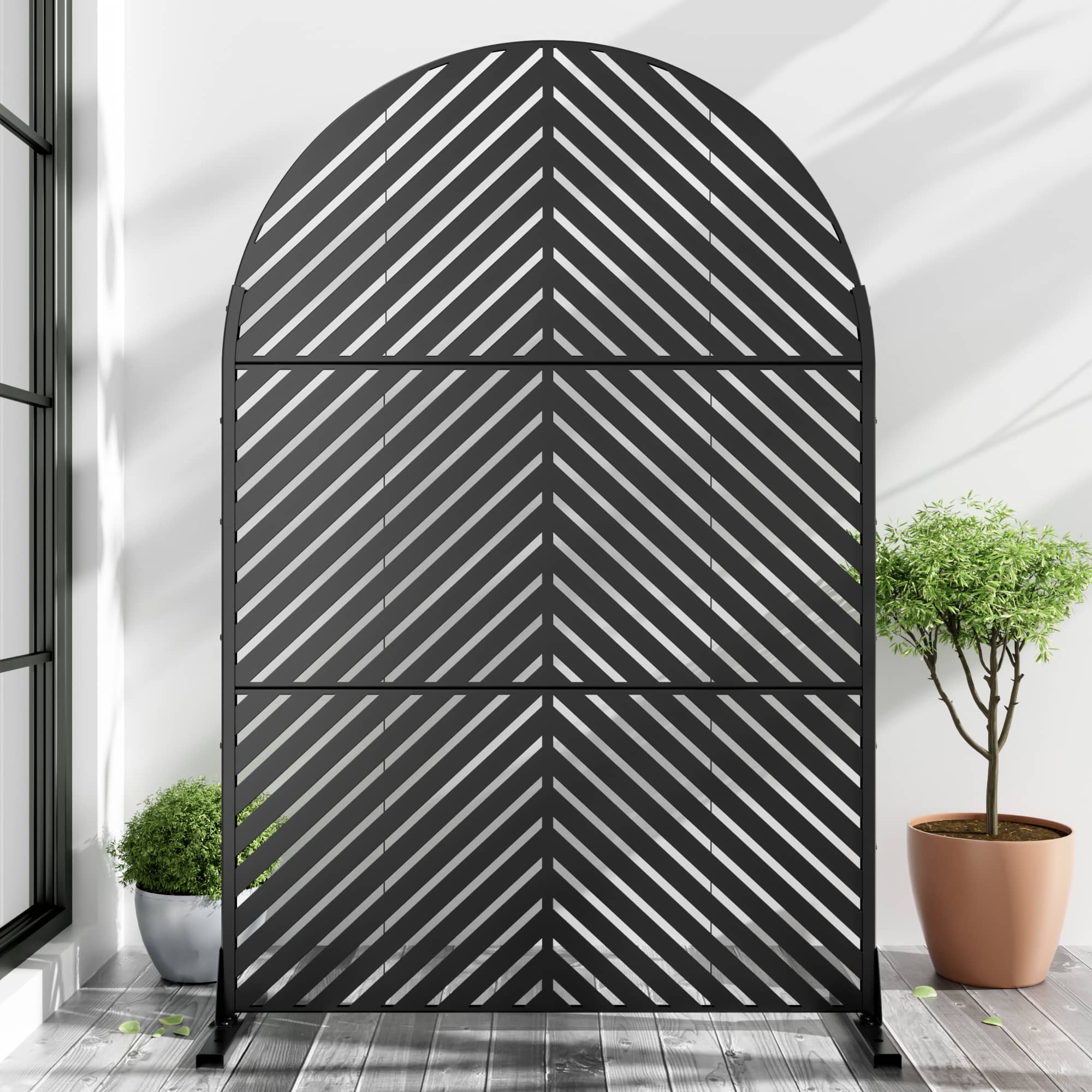 PexFix - 72 in. x 47 in. Parallel Pattern Metal Outdoor Privacy Screen & Panels, Freestanding Garden Divider Fence - Black