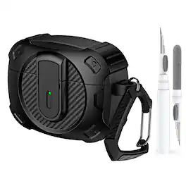 Dteck - For Airpods Pro 2nd Gen (2022) Case with Buckle, Rugged Security Lock Wireless Charging Shockproof Cover+Cleaner kit - Black