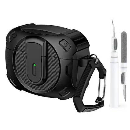 Front. Dteck - For Airpods Pro 2nd Gen (2022) Case with Buckle, Rugged Security Lock Wireless Charging Shockproof Cover+Cleaner kit - Black.
