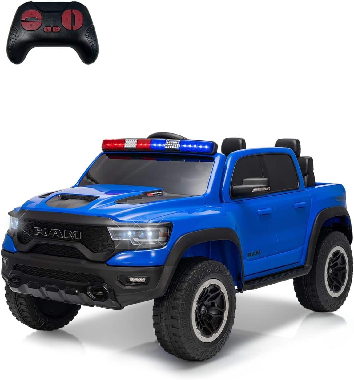 Homhougo - Licensed RAM 12V Kids Ride On Truck, Remote Control Pickup, LED Lights, Music