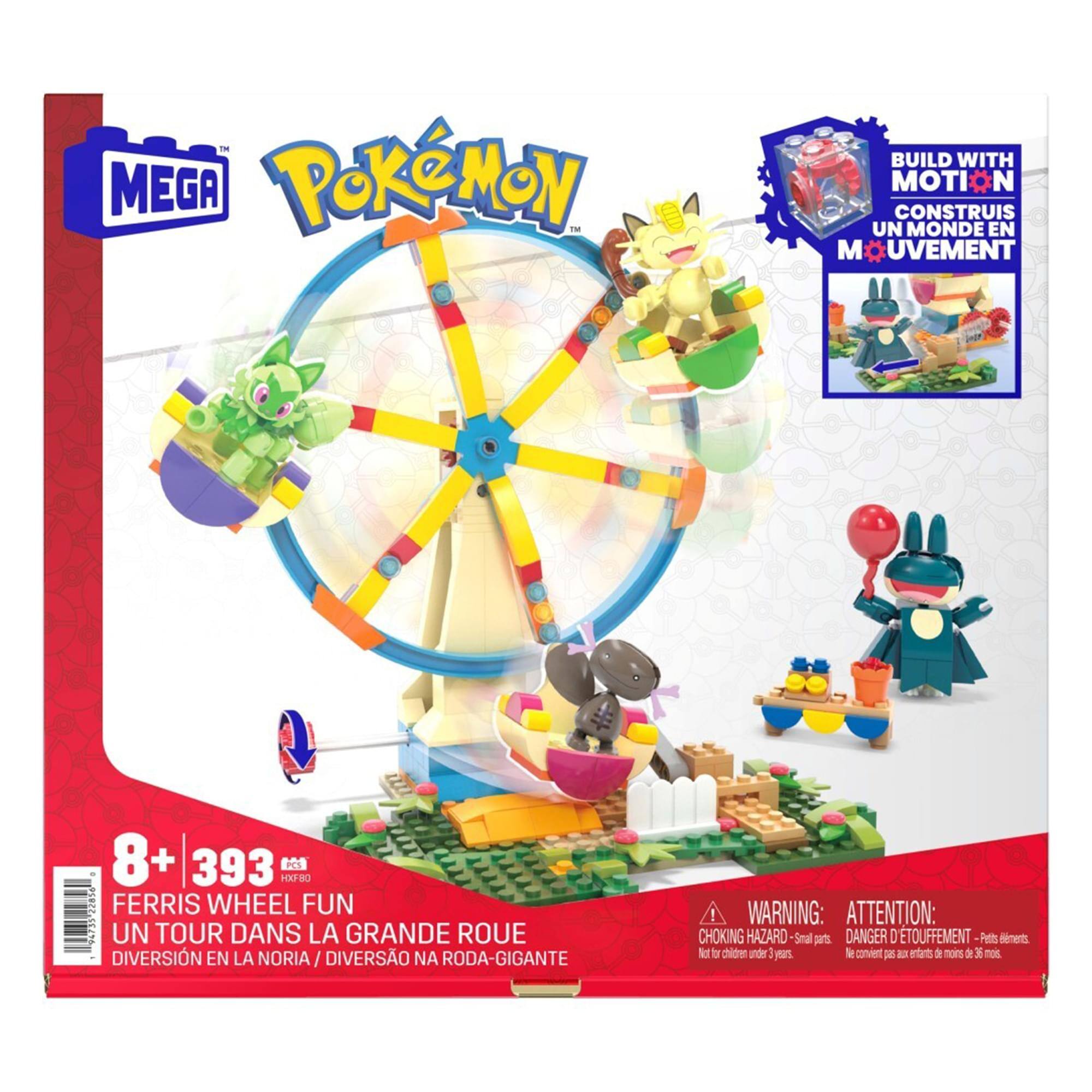 - MEGA POKÉMON
- BUILD WITH MOTION
- CONSTRUIS UN MONDE EN MUVEMENT
- 8+ 393
- FERRIS WHEEL FUN
- UN TOUR DANS LA GRANDE ROUE
- DIVERSIÓN EN LA NORIA / DIVERSÃO NA RODA-GIGANTE
- WARNING: ATTENTION: CHOKING HAZARD - Small parts. Not for children under 3 years. DANGER D'ÉTOUFFEMENT - Petits éléments. Ne convient pas aux enfants de moins de 36 mois.