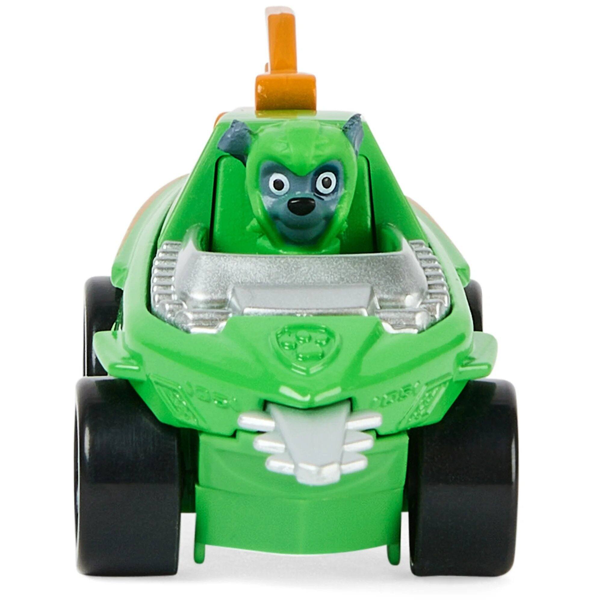Left. Paw Patrol - PAW Patrol True Metal Aqua Pups Rocky 1:55 Die-Cast Rescue Vehicle with Working Wheels - Green.