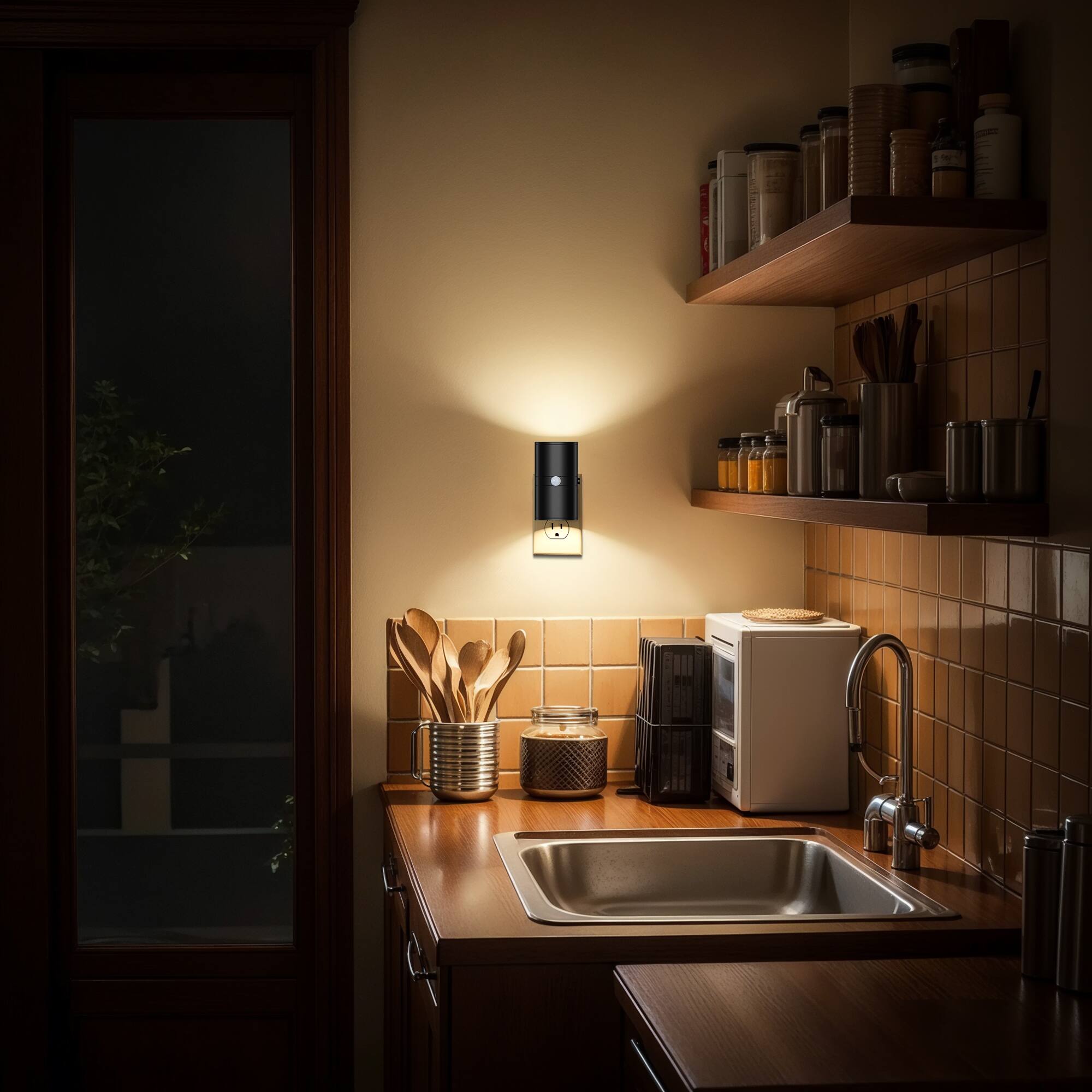 Alt View 3. Jandcase - JANDCASE 2-Pack 1W Plug-in Motion Sensor Night Light, 3000K Warm Glow, Round Cylinder Design, , ON/OFF/AUTO Modes - Black.