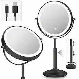 PO3TICJUNKI3 - Makeup Mirror With Lights 1x 30x Lighted Magnifying Height Adjustable Rechargeable Double Sided Vanity Mirr - Black