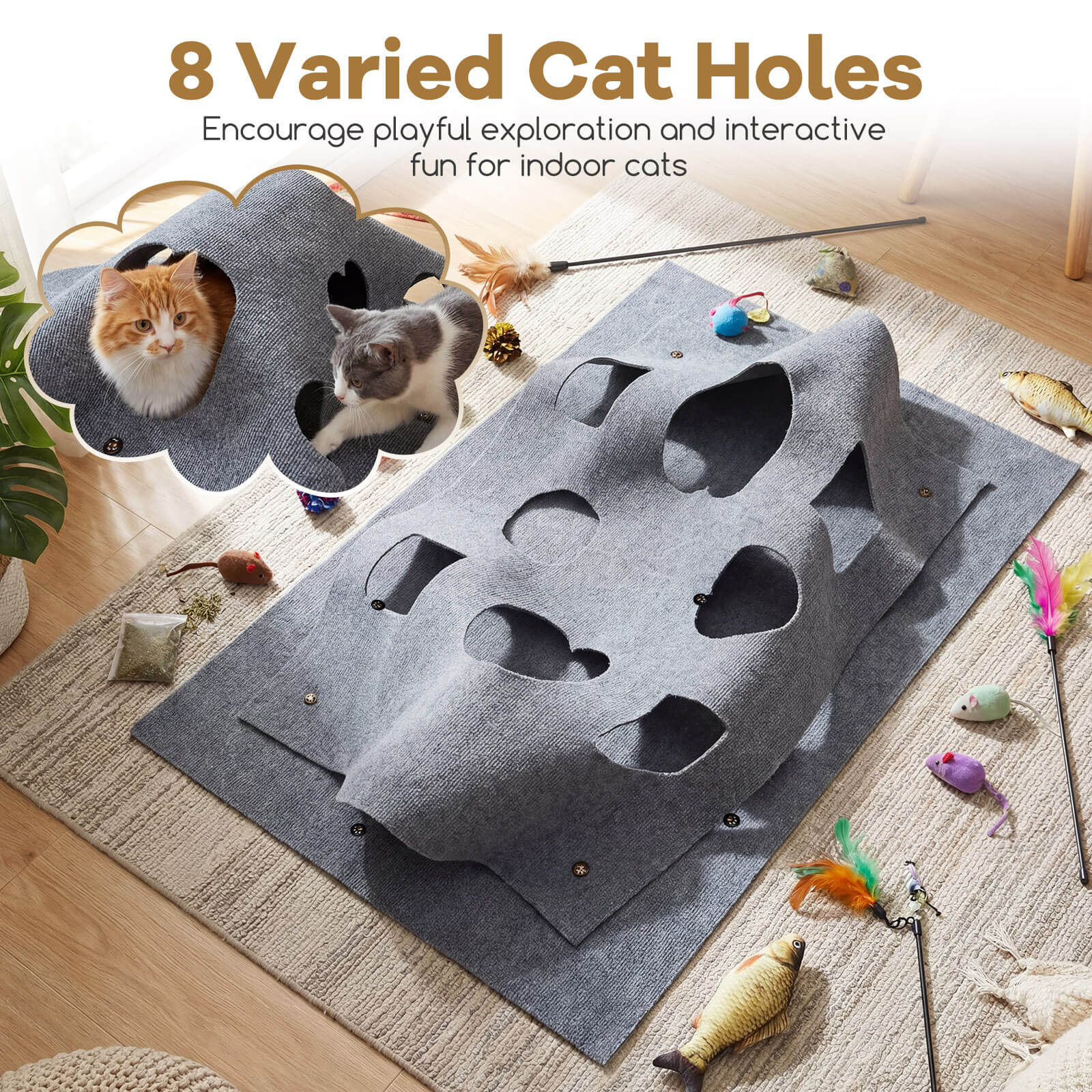 8 Varied Cat Holes  
Encourage playful exploration and interactive fun for indoor cats