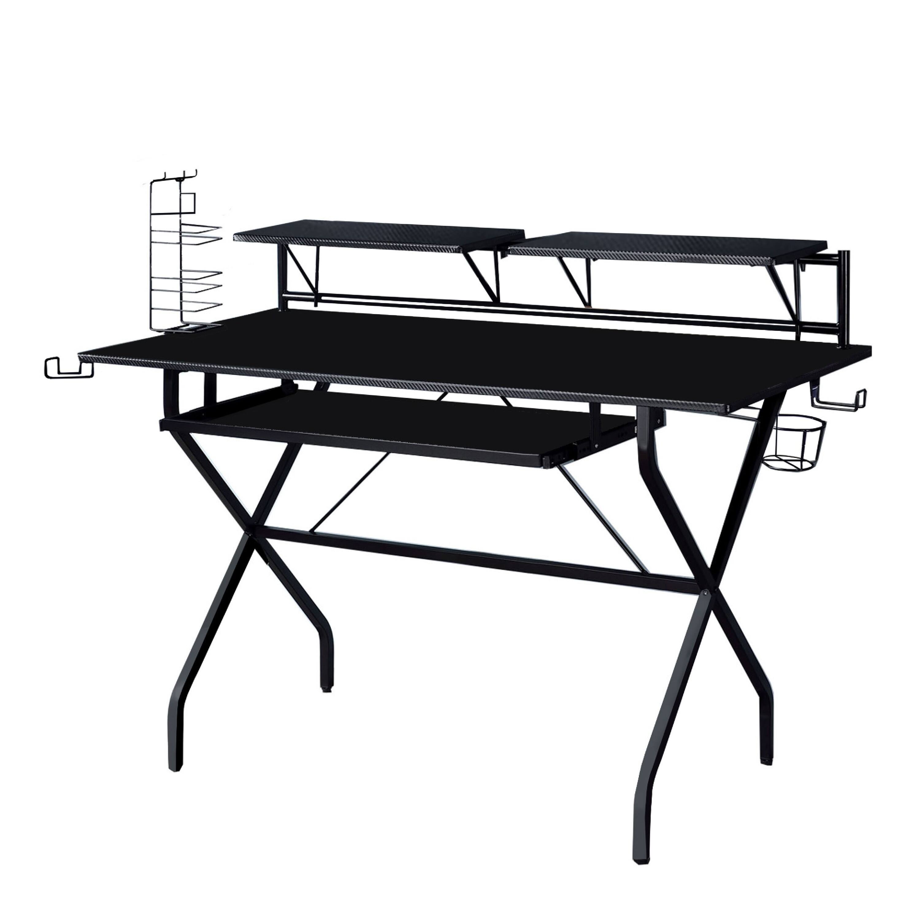 Left. Manhattan Lane - Tubular Metal Frame Computer Desk with 2 Shelves and Cup Holder, Black - Black.