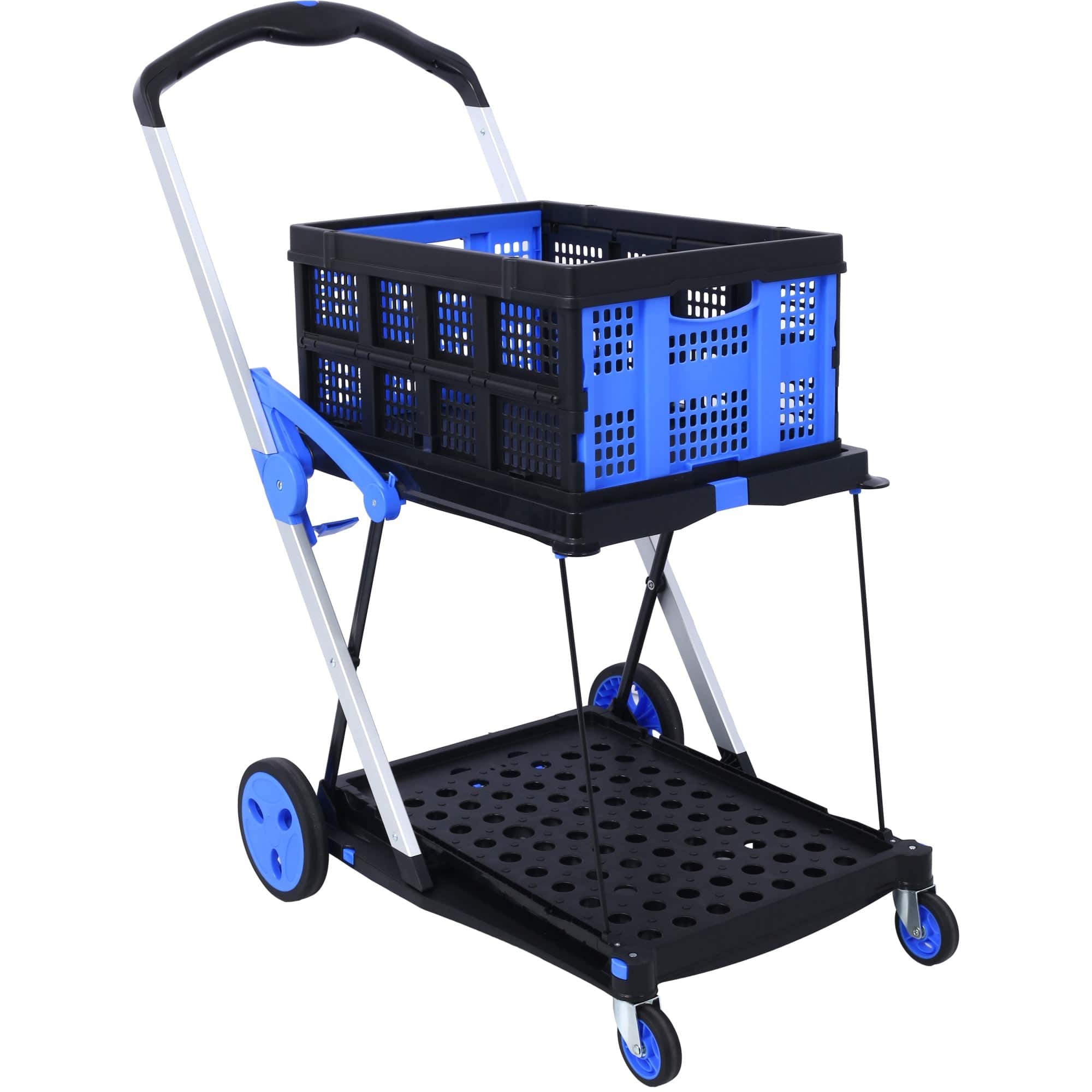 Boyel Living - 2 Tier Foldable Utility Platform Truck 200lb Capacity With Storage Basket - Blue