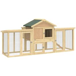 Pawhut - Chicken Coop ith Nesting Box, Double Runs, Removable Tray, Ramp - Natural Wood