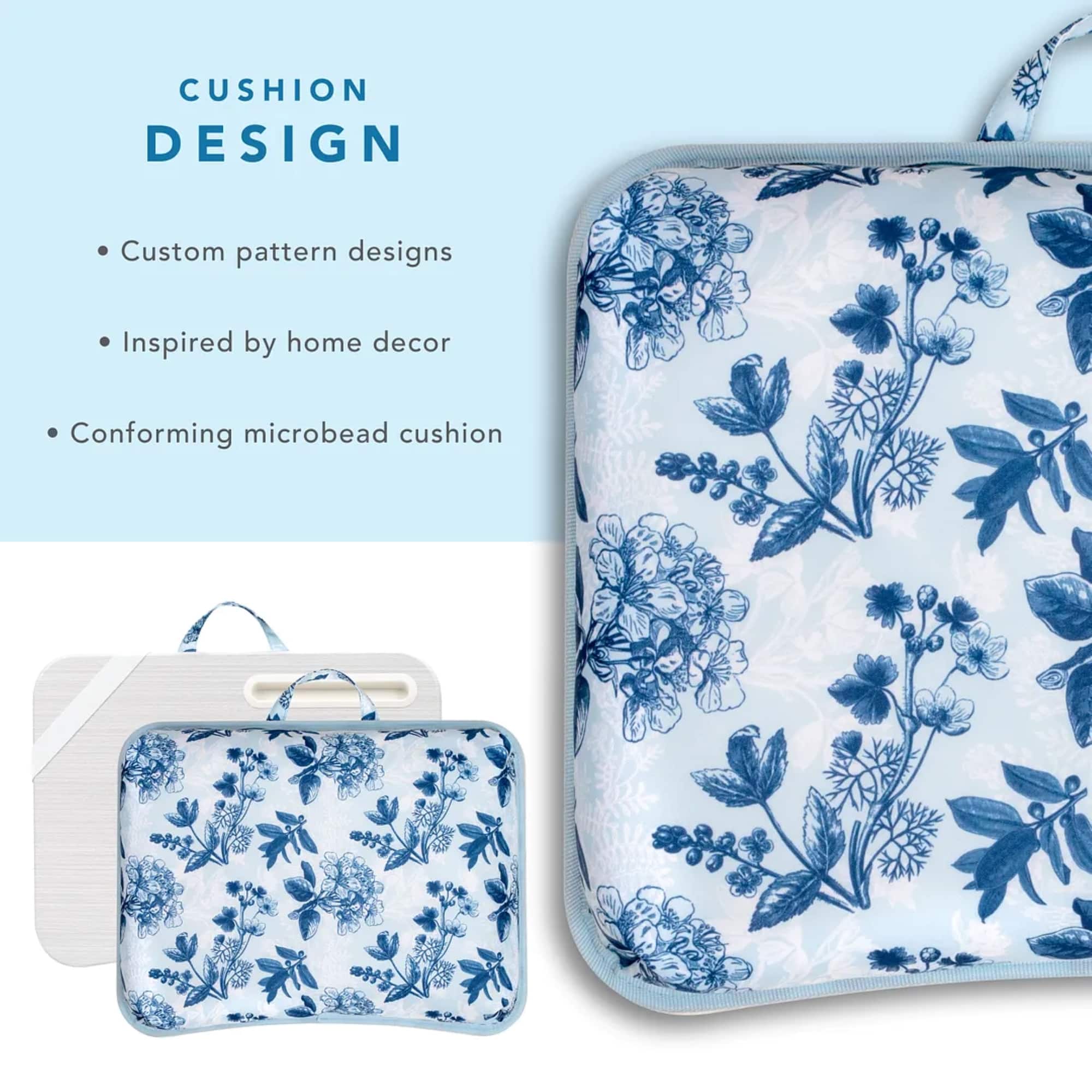 Cushion Design: Custom pattern designs inspired by home decor. Conforming microbead cushion.