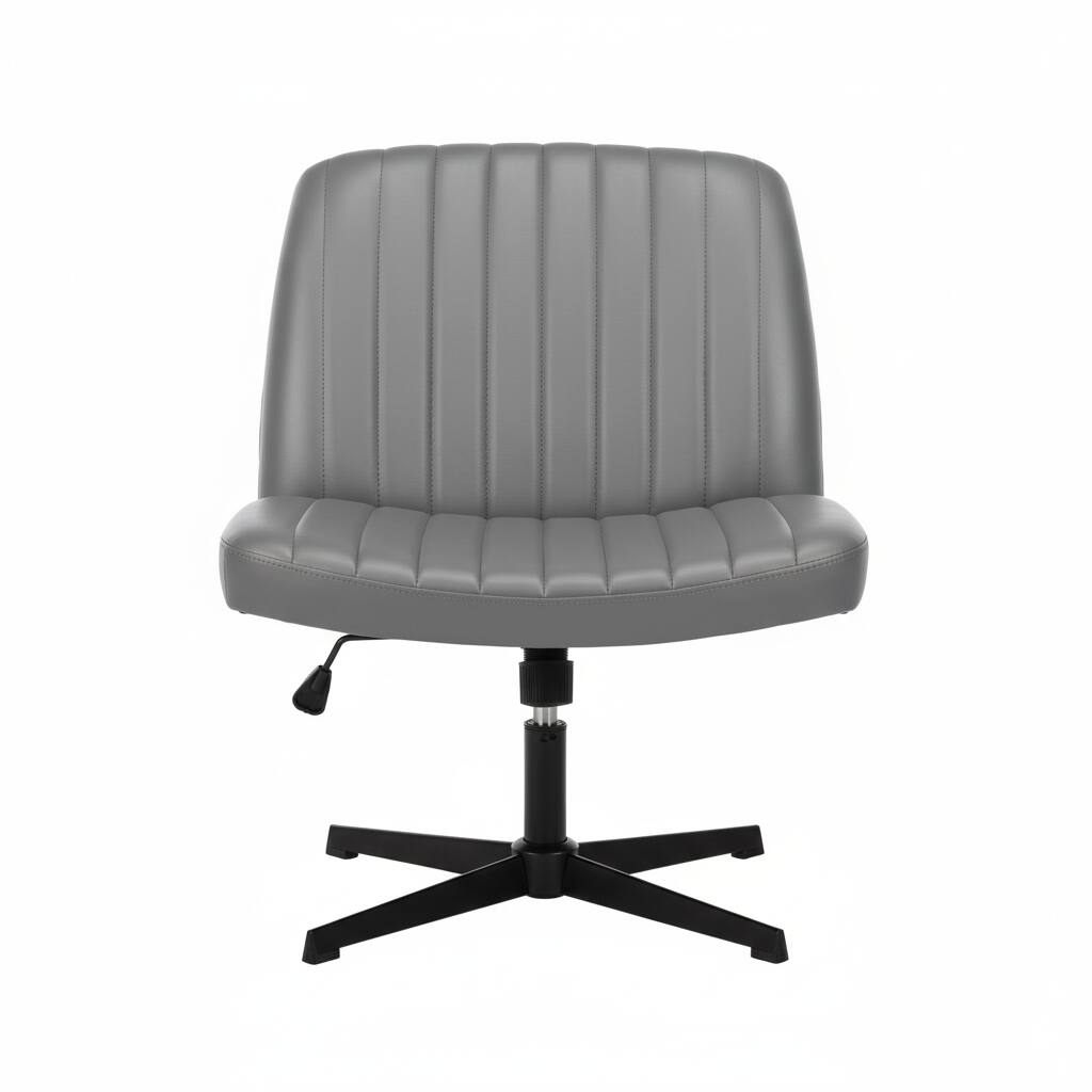 Front. AOITUN - PU Leather Office Chair Criss Cross Legged Chair No Wheels, Comfy Home Vanity Task Computer Chair, Gray - Gray.