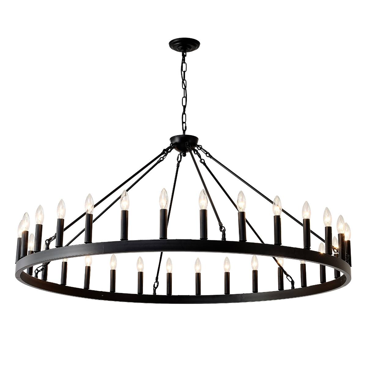 Alt View 9. Loheer - Loheer Matte Black Wagon Wheel Chandelier, Thirty Light E12 Farmhouse Ceiling Fixture for Large Rooms.