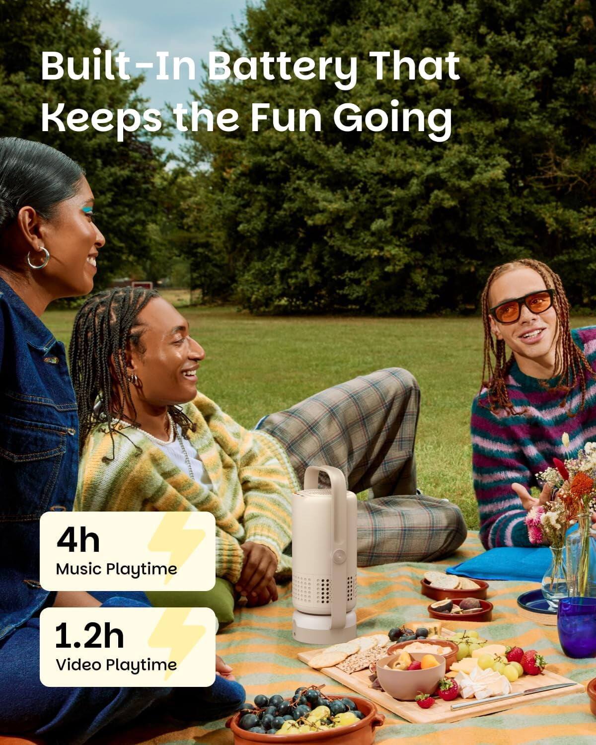 Built-In Battery That Keeps the Fun Going

4h Music Playtime

1.2h Video Playtime