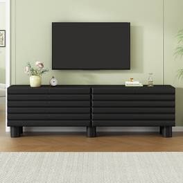 CheryLife - 70.8 in. Cream Style TV Stand with 4 Cabinets and Adjustable Shelves for TVs Up to 75" - Black