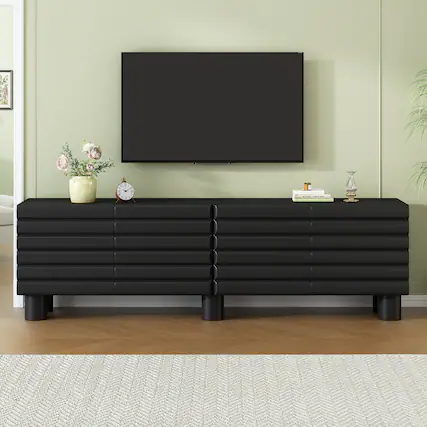 Front. CheryLife - 70.8 in. Black Cream Style TV Stand with 4 Cabinets and Adjustable Shelves for TVs Up to 75" - Black.