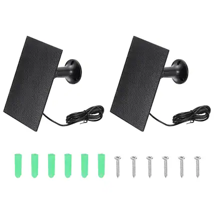 Front. Unique Bargains - 2pcs Solar Panel for Ring Camera, 3W 6V USB Solar Panel Charger with 6ft Type-C Port Cable 360°Adjustable Wall Mount - Black.